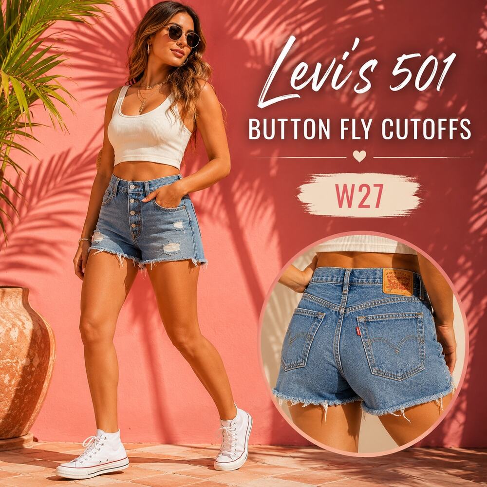 Levi's 501 Button Fly Distressed Cutoff Denim Shorts Women’s W27